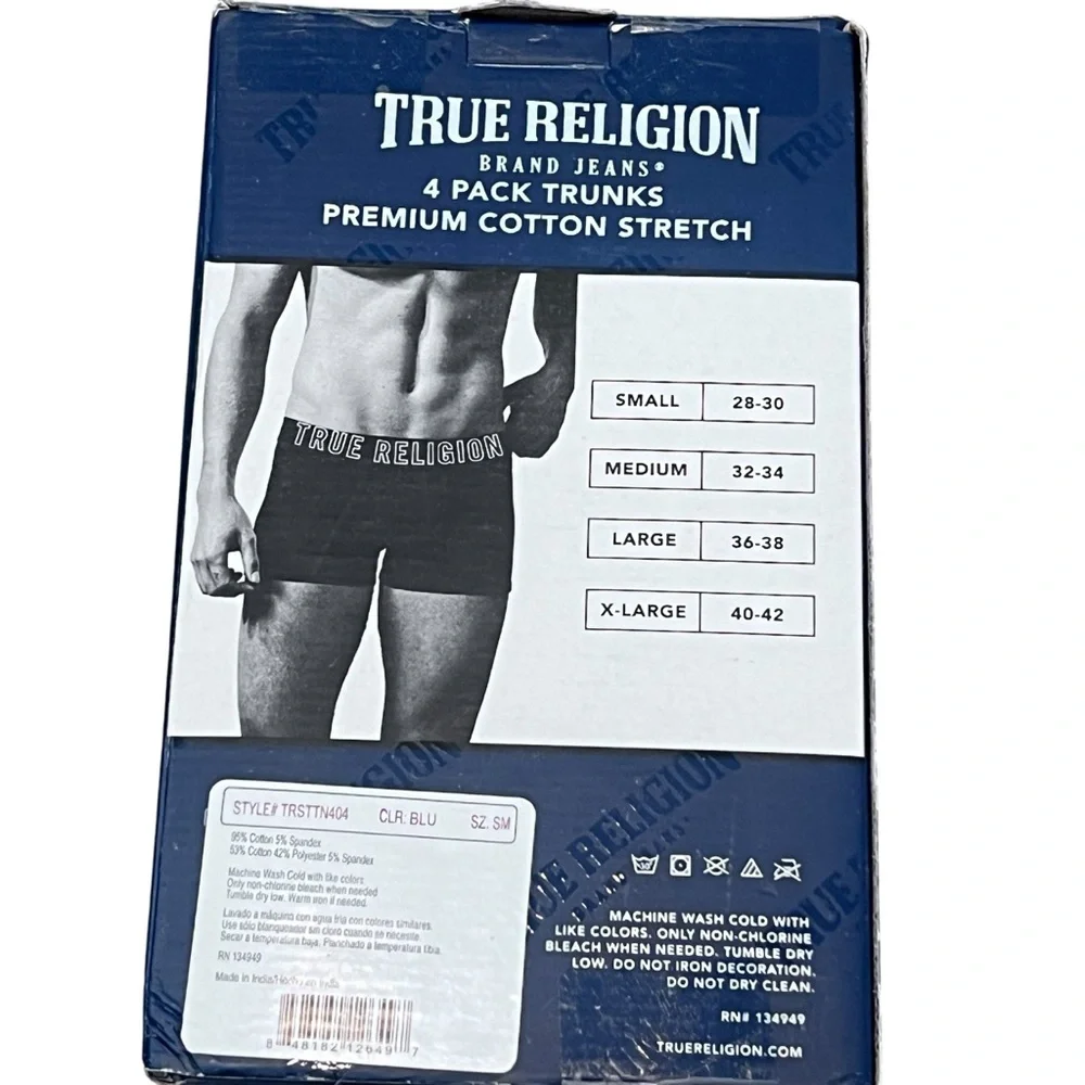 TRUE‎ RELIGION Men's 4 Pack Trunks Boxer Shorts